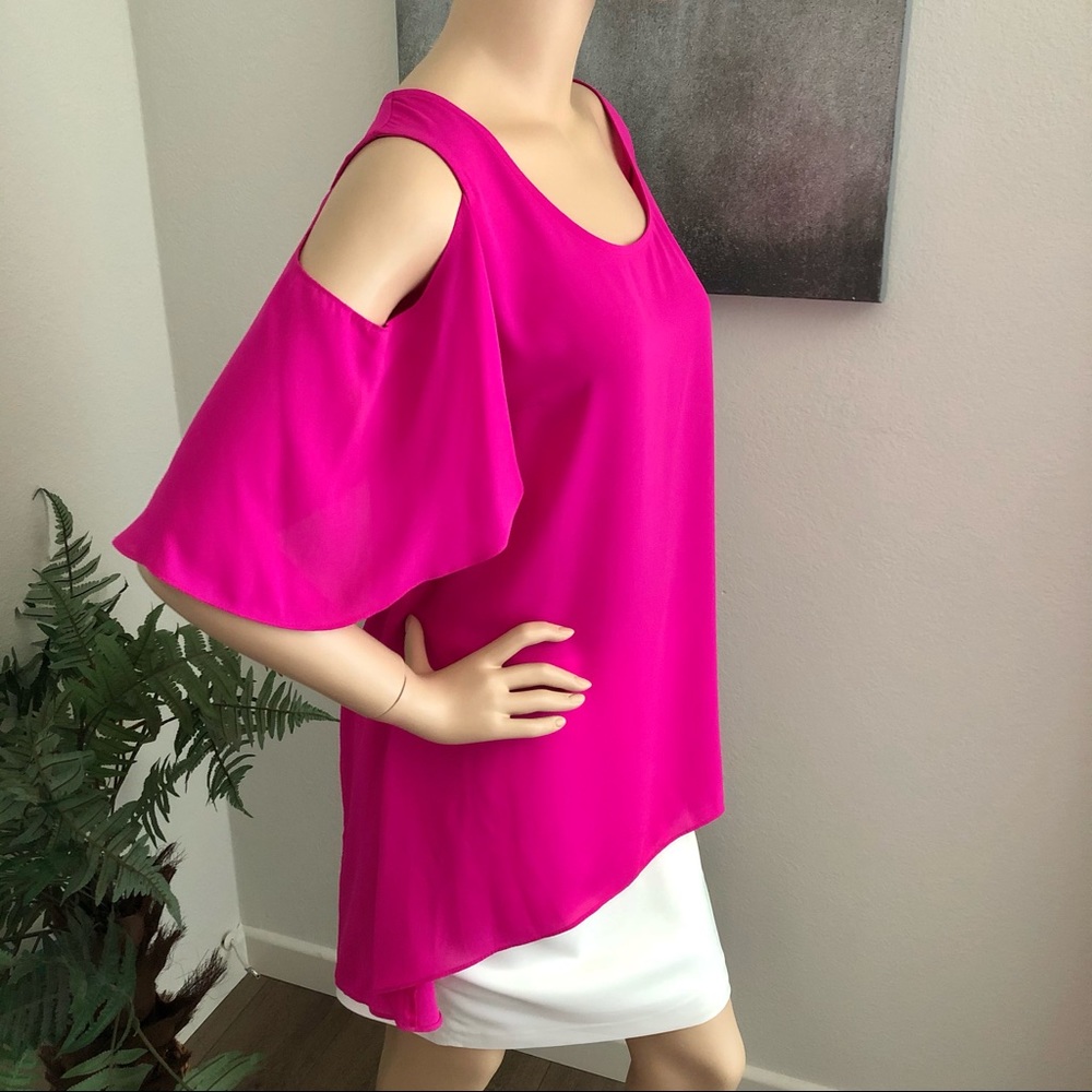 Joseph Ribkoff Hot Pink Cold Shoulder Top
